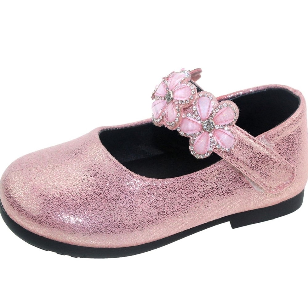 BELLA ROSA | Toddler Little Girls Glitter Pink Flowers Mary Jane Dress Shoes - Picture 12 of 13
